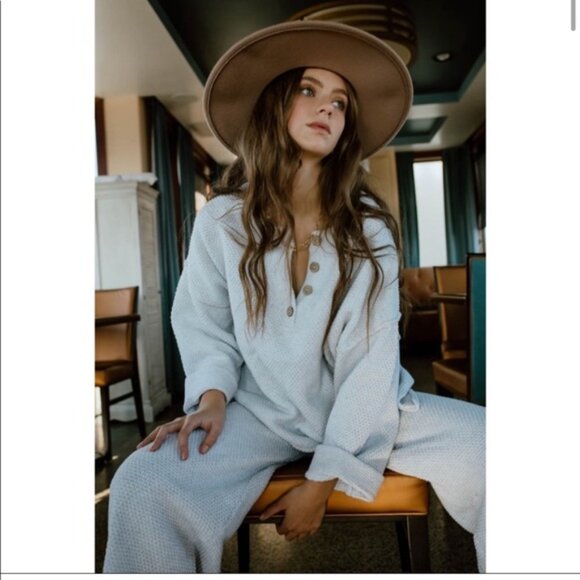 Free People FP Beach Hailee Sweater Set Light  Gray Waffle Knit Women's Sz S B26 - Picture 2 of 16